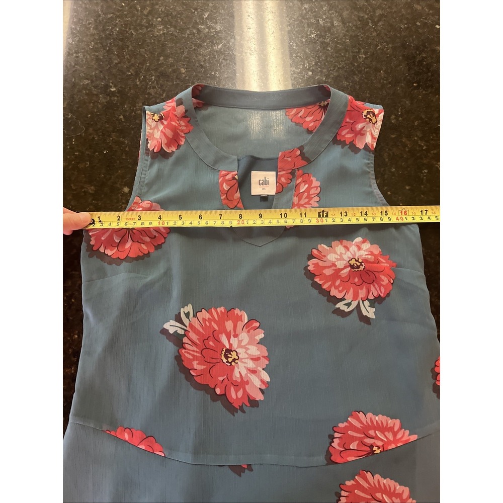 Cabi Style 3445 Blushing Floral Blouse Teal Sz XS Peplum Lined Tank‎ Shirt Top - Picture 3 of 8